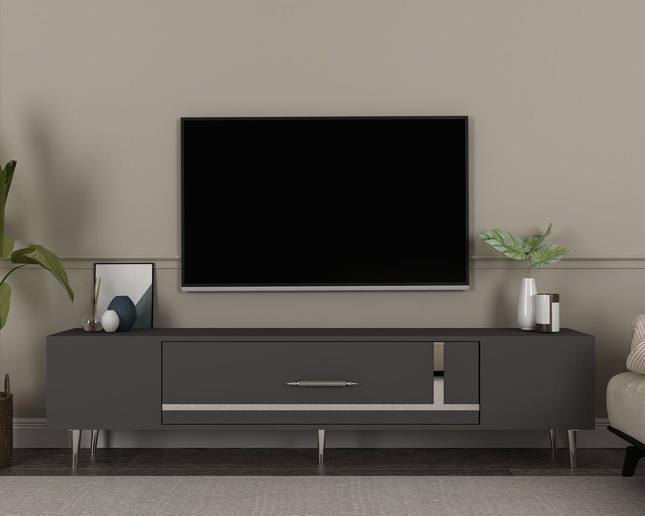Comoda TV, Hanah Home, Dekop1, 150x48.2x29.6 cm, Antracit / Argintiu - imagine 7